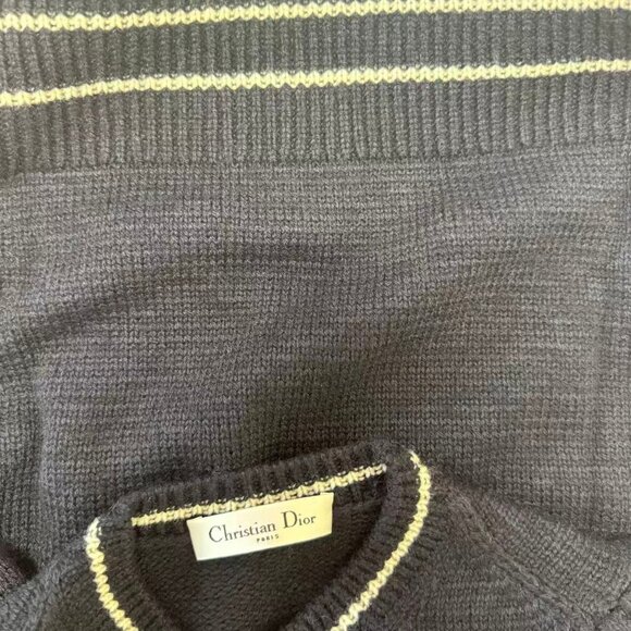 Christian Dior Short-Sleeved Sweater Navy Blue Cashmere and Wool Knit - Picture 9 of 10